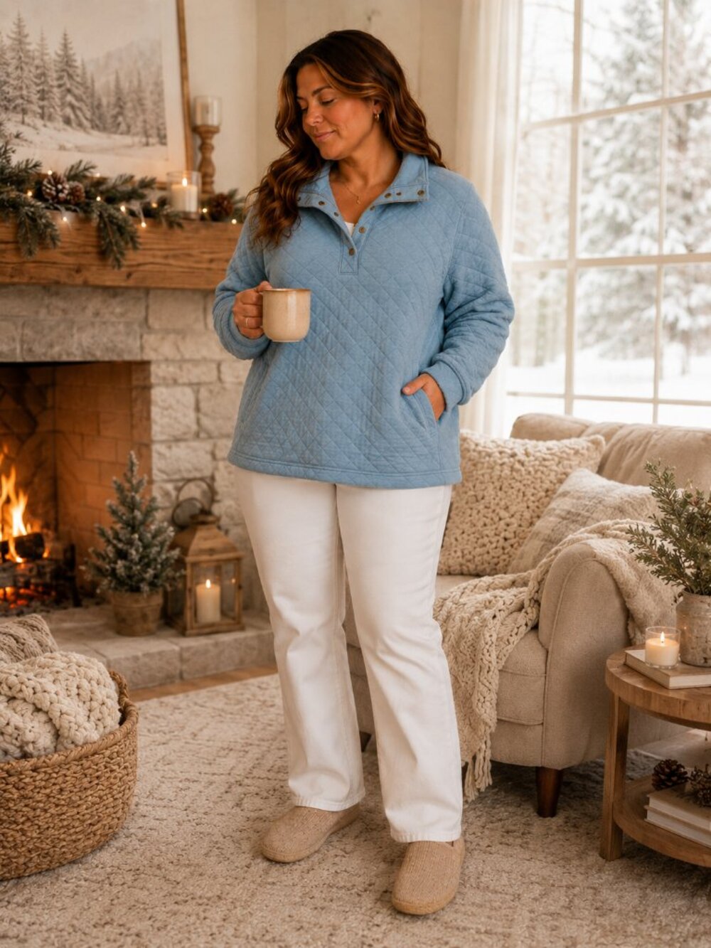 Modern Canvas Women's Quilted Pullover Jacket in Light Blue